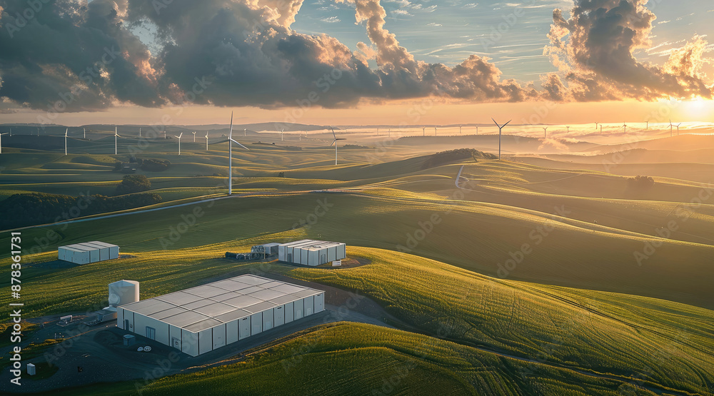 An aerial view of a battery energy storage system with a substation in ...