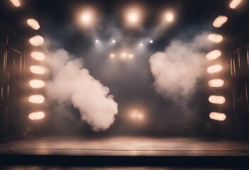 Wall Mural - spotlights smoke mockup stage spotlight background blue light empty scene show template floor dais studio indoor spot wall space place blank mock up fog ai generative illustration three