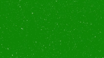 Snowfall overlay on green background. Winter slowly falling snow effect. Chroma key background. 3d illustration