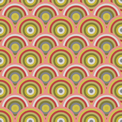 Canvas Print - Seamless Japanese wave pattern in orange and green circles folded into scales for modern fabrics, wrapping paper decorative pillows. 