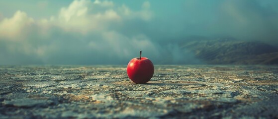 Wall Mural - A red apple is sitting on a rocky surface