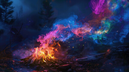 Wall Mural - A colorful fire with smoke and sparks shooting out of it