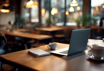 blurry co interior table close view space cafe working background laptop