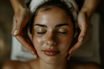 Sticker - A woman is getting her face massaged by a man