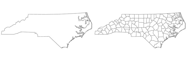 Wall Mural - North Carolina administrative map, North Carolina outline and counties state map set - illustration version