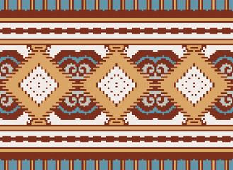 Pixel ethnic pattern oriental traditional. design fabric pattern textile African Indonesian Indian seamless Aztec style abstract vector illustration for print clothing, texture, fabric, wallpaper,