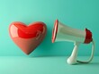© Pornarun - A red heart and a white megaphone sit against a turquoise background.