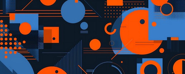 Poster - A flat vector background with color scheme, featuring bold geometric shapes and lines for an abstract design. The graphic includes various elements such as circles, squares.