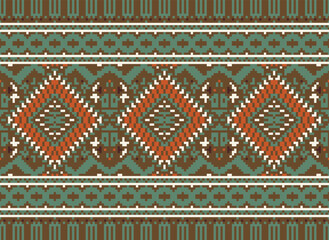 Pixel ethnic pattern oriental traditional. design fabric pattern textile African Indonesian Indian seamless Aztec style abstract vector illustration for print clothing, texture, fabric, wallpaper,