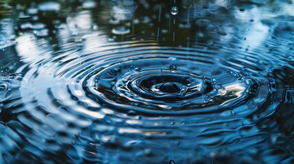 Poster - A close-up of water ripples forming concentric circles on a calm surface, capturing the serene moment of a droplet hitting the water.