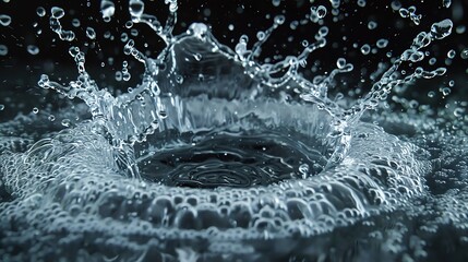 Poster - Close-up image of a water droplet splash creating an intense ripple effect with clear droplets suspended in mid-air.