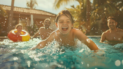 Wall Mural -  family is enjoying a day at the pool.