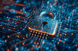 © Artwork Vector - Cybersecurity Technology with Digital Lock on Circuit Board for Data Protection and Encryption - Generative ai