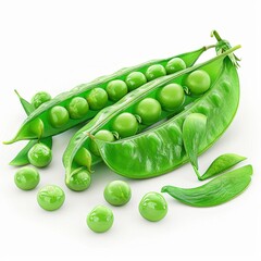 This image depicts fresh green peas in their pods, a legume vegetable with smooth, round seeds.