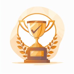 Golden trophy with a checkmark on a white background, surrounded by laurel leaves. Perfect for success and achievement concepts.