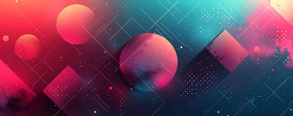 Leinwandbilder - A flat vector background with color scheme, featuring bold geometric shapes and lines for an abstract design. The graphic includes various elements such as circles, squares.