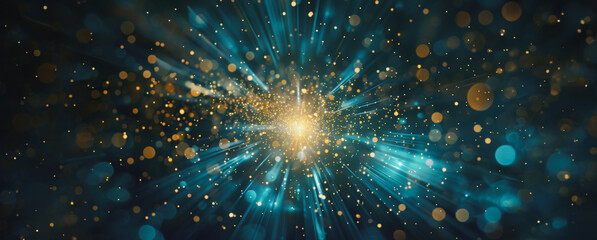 Wall Mural - abstract blue and gold light burst with sparkles and bokeh