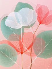 Wall Mural - blossom flower and leaf, translucence minimalist, frosted glass blur covered, multiple exposures, macro photography