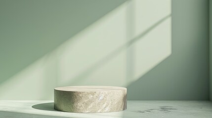 Poster - The podium is set against a gray green wall with a beautiful shadow. It is made out of light marble.