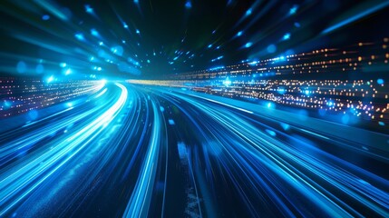 Poster - Blue light trails curvature dynamically against a dark background, creating a sense of speed.