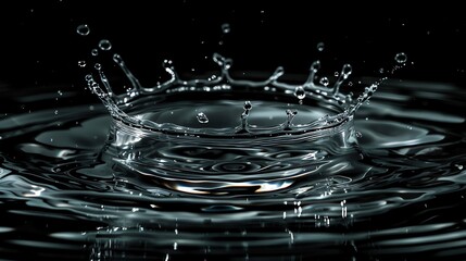 Poster - Close-up of a water splash crown captured in mid-air against a dark background, highlighting the beauty and fluidity of motion.
