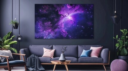 Wall Mural - cosmic canvas nebula and galaxy in purple hues space art