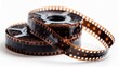 © MakoPoko - Blank film strip isolated on a white background, perfect for cinema, photography, and media themes.