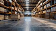 © Jack - A warehouse filled with pallets of wooden planks, showcasing the large stockroom space for timber products in an industrial setting.