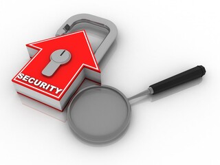 Poster - 3D illustration home protection lock
