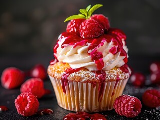 Poster - cupcake with raspberries