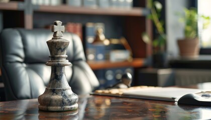 Canvas Print - Queen chess piece against the backdrop of a wealthy businessman's office.