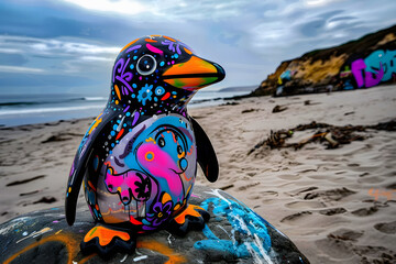 Wall Mural - penguin on the beach