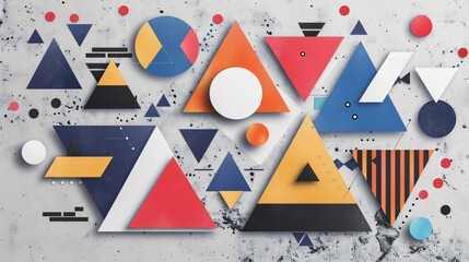 Geometric triangle designs with a mix of solid and outlined shapes in various colors