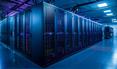 Poster - modern data center with fully operational server racks, cloud computing, artificial intelligence, da