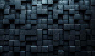 Poster - Futuristic High Tech 3D Cube Tile Wall Textured Structure Dark Background, Modern Geometric Abstract Pattern for Digital Trends and Sci-Fi Design Environments, AI Technology Concept