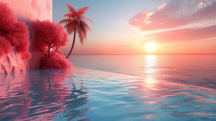 Wall Mural - Beautiful majestic golden sunrise sky with yellow sunlight and motion blur of flowing sea surface in the morning