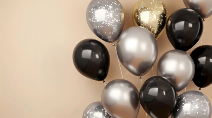 Wall Mural - Festive black and gold balloons background