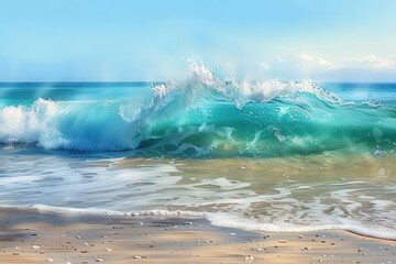 Canvas Print - serene turquoise wave breaking on a tropical beach aigenerated summer seascape artwork