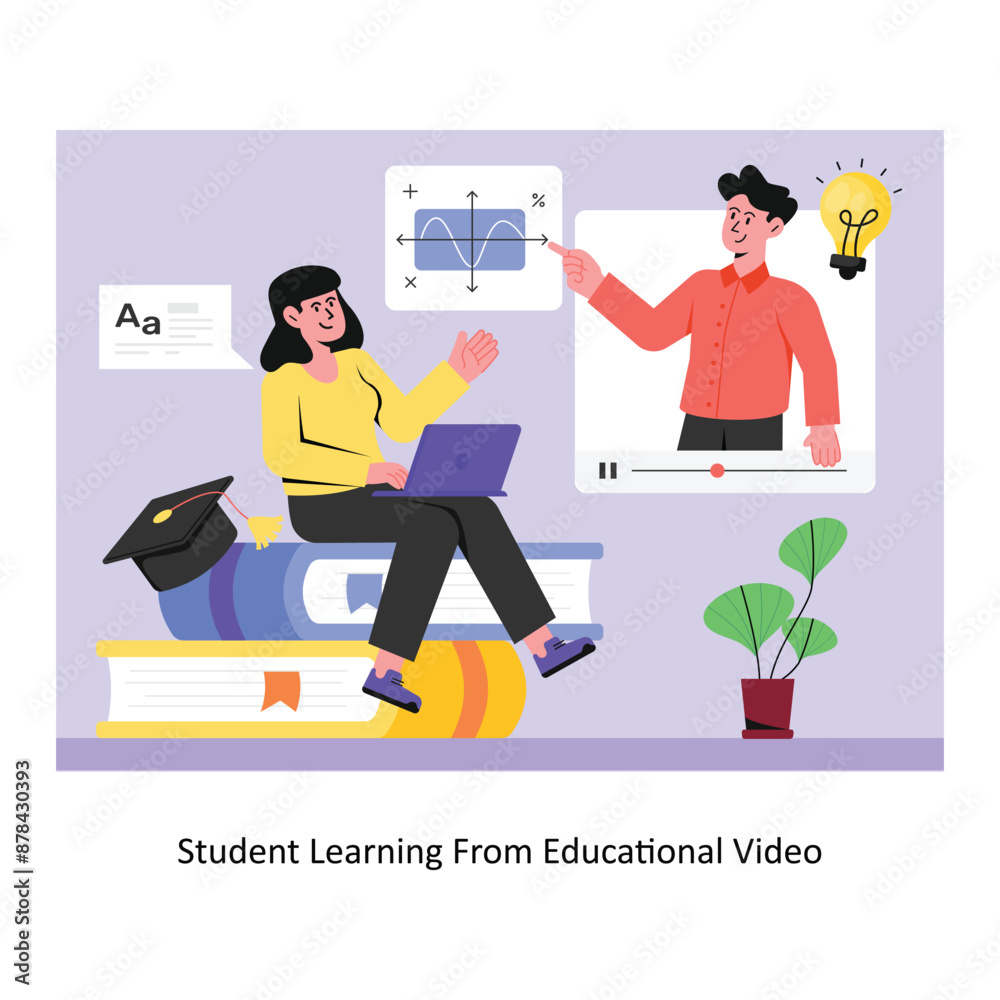Students Learning Video Student Learning From Educational Video concept flat style stock ...