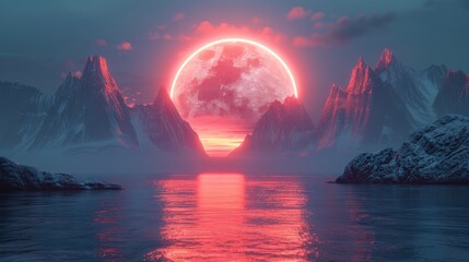 Wall Mural - big red moon beyond the mountains and looking too beautiful.