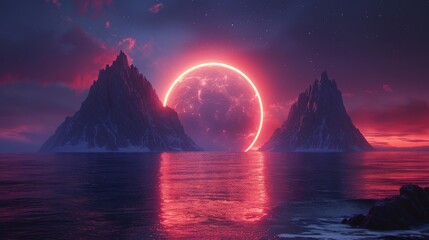 Wall Mural - big red moon beyond the mountains and looking too beautiful.