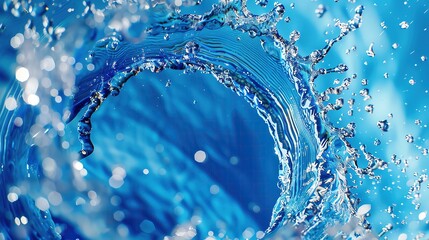 Poster - Close-up of swirling blue water with droplets, capturing the fluid motion and clarity of the liquid in a vibrant, dynamic image.