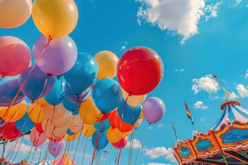 colorful balloons soaring against a bright blue sky