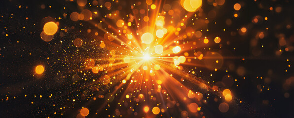 Wall Mural - Abstract golden light burst background with bokeh effect