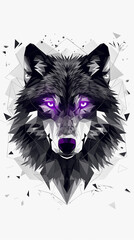 Naklejka na meble Geometric black wolf with glowing purple eyes in a modern digital illustration.
