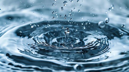 Poster - Close-up of water droplets creating ripples on the surface, showcasing the beauty of water and its movement in high resolution.