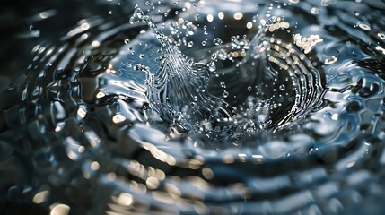 Poster - Close-up of water droplets creating vibrant ripples, capturing the dynamic movement and beauty of water in motion.