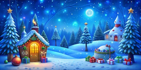 Sticker - christmas landscape with snow and trees