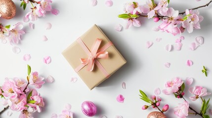 Poster - pink cherry blossom on a wooden background