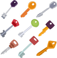 Poster - key set cartoon. privacy door, computer safety, secure unlock key sign. isolated symbol vector illustration